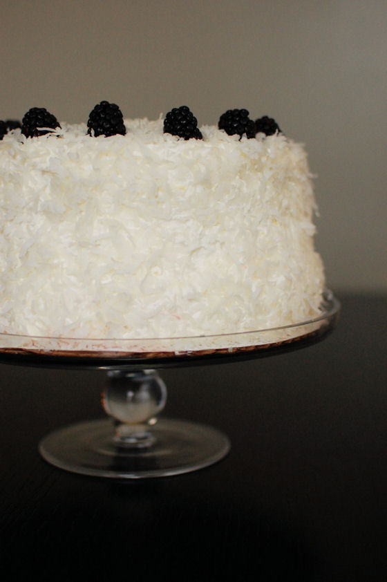 Coconut Almond Cake with Blackberry Lime Curd Filling