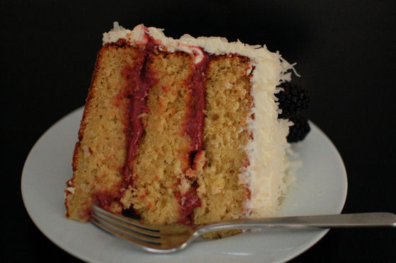 Coconut Almond Layer Cake with Blackberry Lime Curd