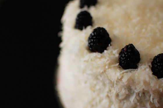 Coconut Almond Cake with Blackberry Lime Curd Filling