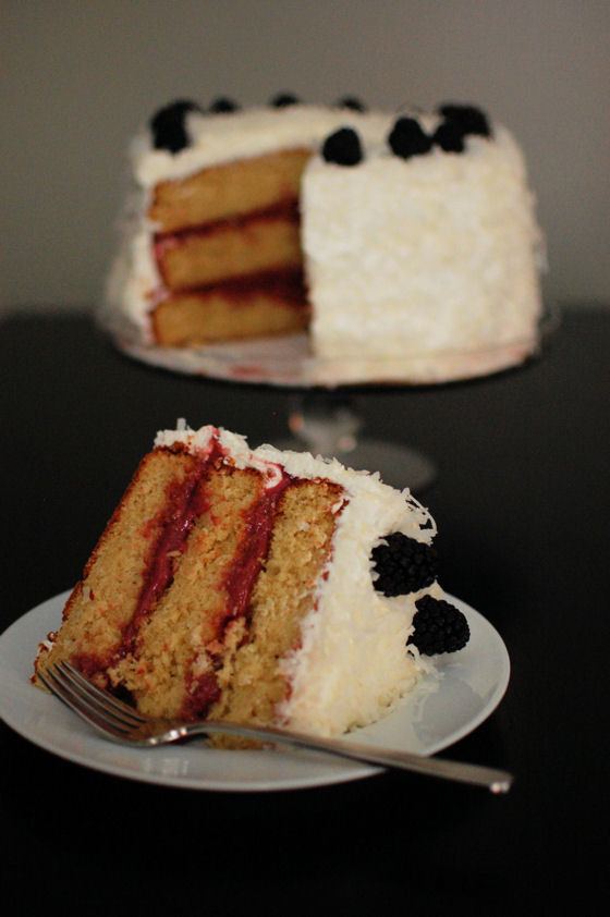 Coconut Almond Cake with Blackberry Lime Curd Filling