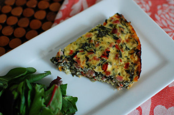 Ham, Spinach, Goat Cheese, and Bell Pepper Quiche