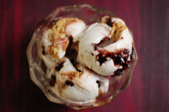 Caramelized Cherry Goat Cheesecake Ice Cream