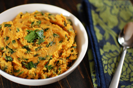 Goat Cheese and Spinach Mashed Sweet Potatoes