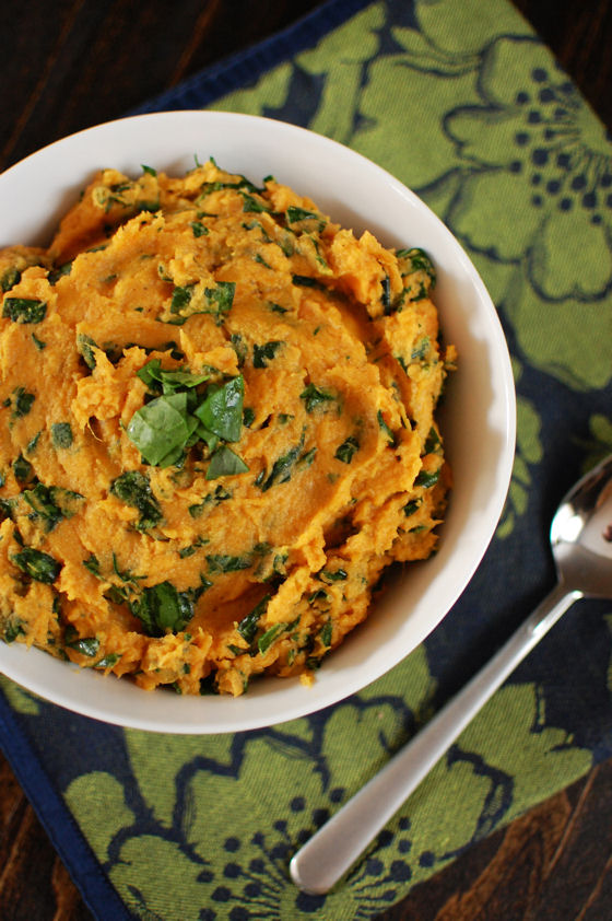 Goat Cheese and Spinach Mashed Sweet Potatoes