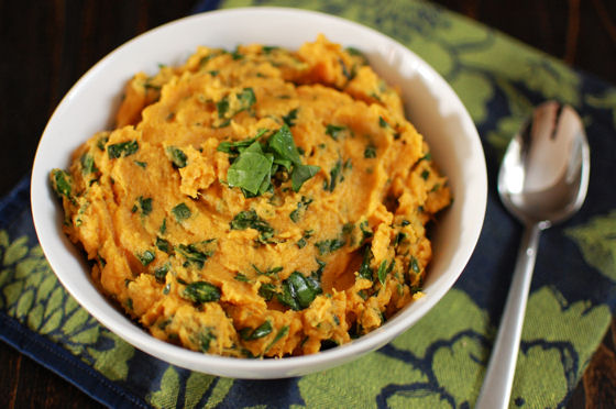 Goat Cheese and Spinach Mashed Sweet Potatoes